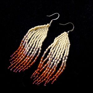 GorgeousHandmade Beaded earrings!CreamGoldPurple